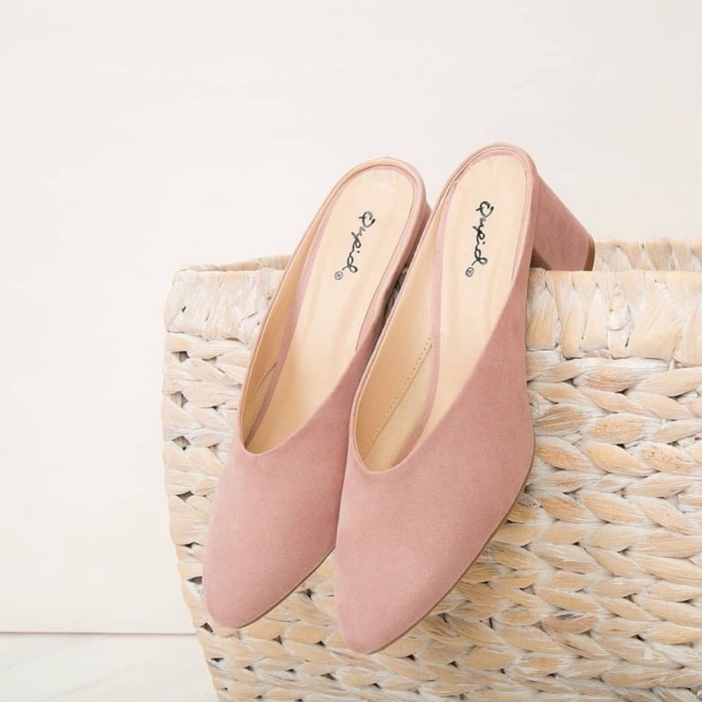 New desert rose stacked heeled mule